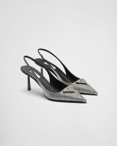 Prada Satin Slingback Court Shoes With Crystals - White