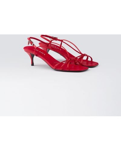Prada Heeled Leather Sandals - Red