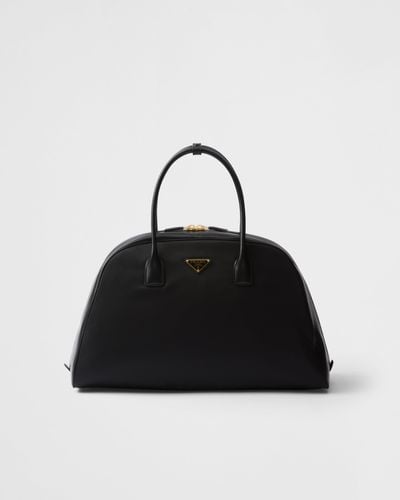 Prada Medium Re-Nylon And Leather Top-Handle Bag - Black
