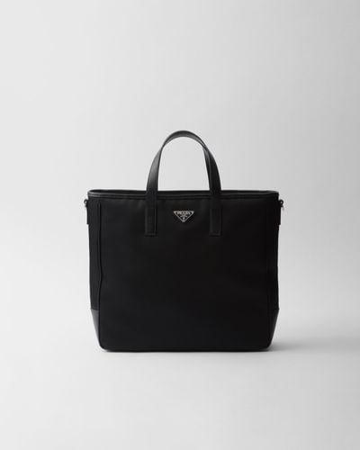 Prada Re-Nylon And Saffiano Leather Tote Bag - Black