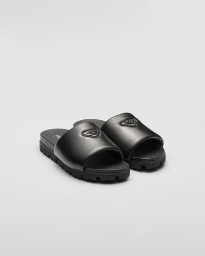 Prada Padded Nappa Leather Slides - Black