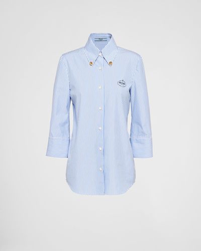 Prada Embroidered Striped Technical Cotton Shirt - Blue