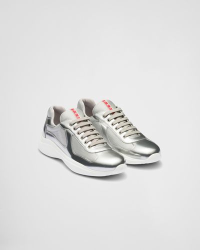 Prada America's Cup Metallic Leather And Bike Fabric Sneakers - White