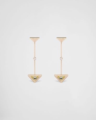 Prada Eternal Gold Drop Earrings In Yellow Gold With Diamonds And Green Quartz - Natural