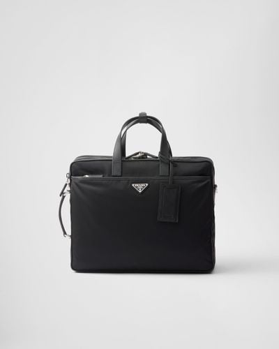 Prada Briefcase En Re-Nylon Et Cuir Saffiano - Noir