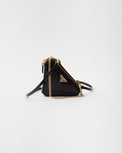 Prada Triangular Sequined Mini Pouch - Black