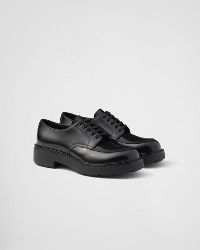 Prada Brushed Leather Derby Shoes - Black