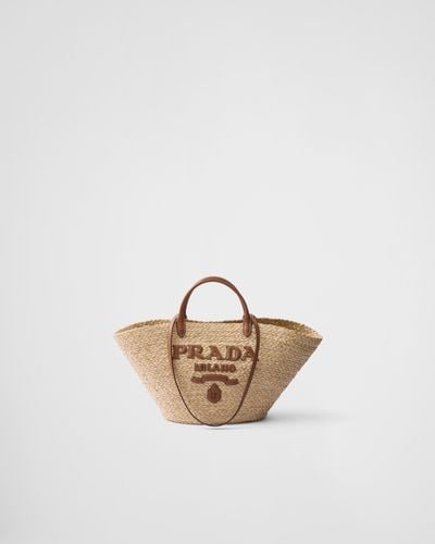 Prada Large Raffia And Leather Shopping Bag - White