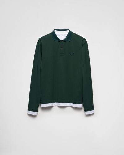 Prada Long-Sleeved Cotton Polo Shirt - Green