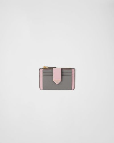 Prada Saffiano And Smooth Leather Card Holder - White