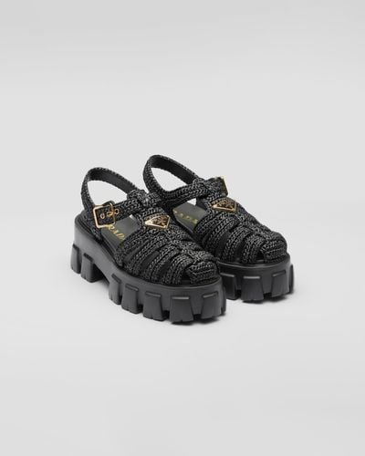 Prada Crochet Platform Sandals 55 - Black