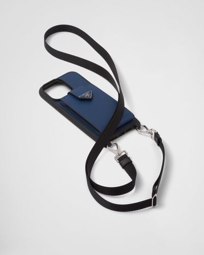 Prada Saffiano-Leather Case For Iphone 14 Pro Max - Blue