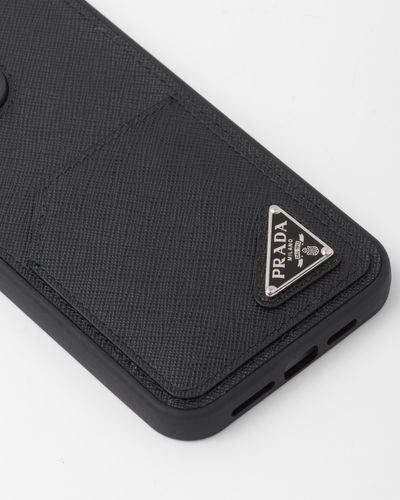 Shop PRADA 2023-24FW Unisex Plain Leather Logo Smart Phone Cases