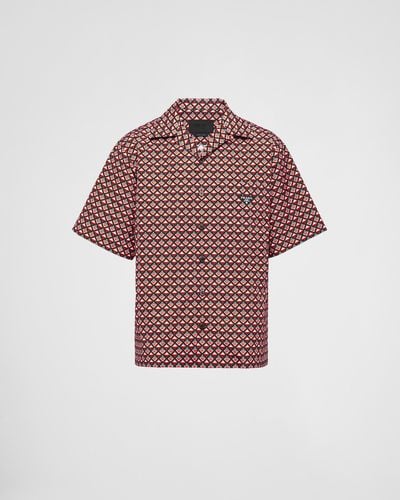 Prada Short-Sleeved Printed Cotton Shirt - Red