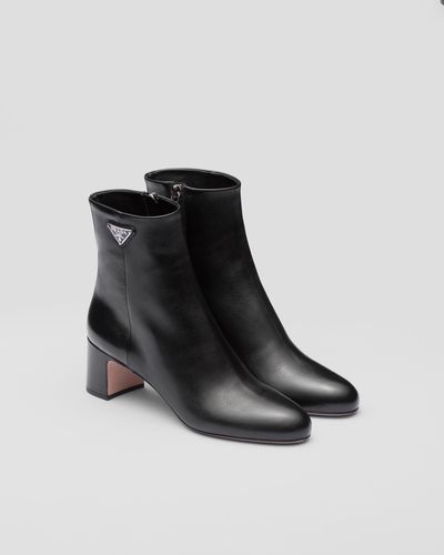 Prada Brushed Calf Leather Ankle Boots Shoes - Black