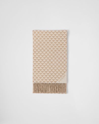 Prada Symbole Double Wool And Cashmere Scarf - Natural