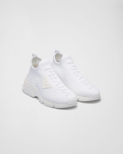 Prada Sneakers A Calza In Maglia - Bianco