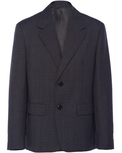 Prada Single-Breasted Prince Of Wales Mohair Jacket - Blue