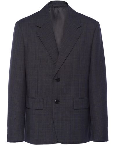 Prada Single-Breasted Prince Of Wales Mohair Jacket - Blue
