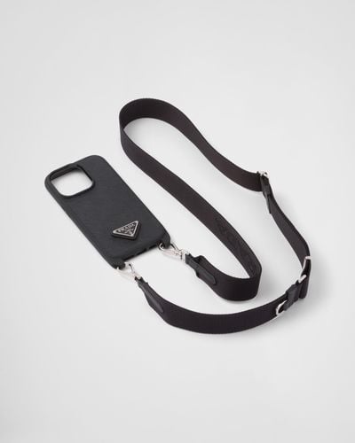 Prada Saffiano Leather Cover For Iphone 14 - Metallic