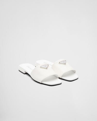 Prada Saffiano Leather Slides - White