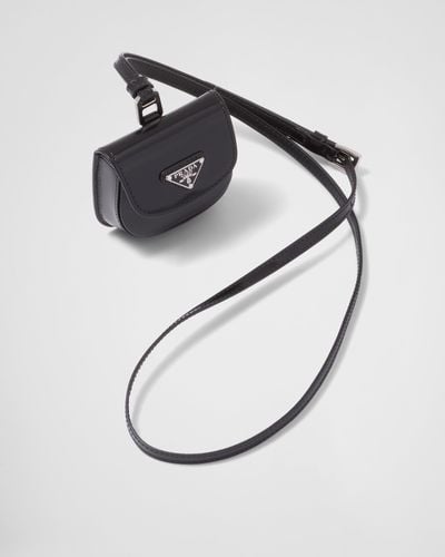 Prada Brushed-Leather Headphone Case - Metallic