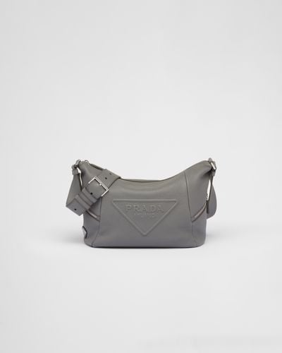Prada Leather Bag With Shoulder Strap - Gray