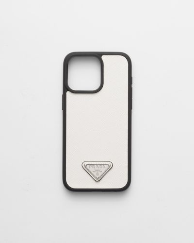 Prada Saffiano Leather Cover For Iphone 15 Pro Max - White