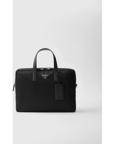 Prada Re-Nylon And Saffiano Leather Briefcase - Black