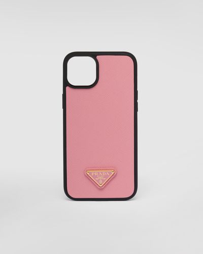 Prada Saffiano Leather Cover For Iphone 14 Plus - Pink