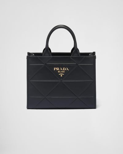 Prada Small Leather Symbole Bag With Topstitching - Black