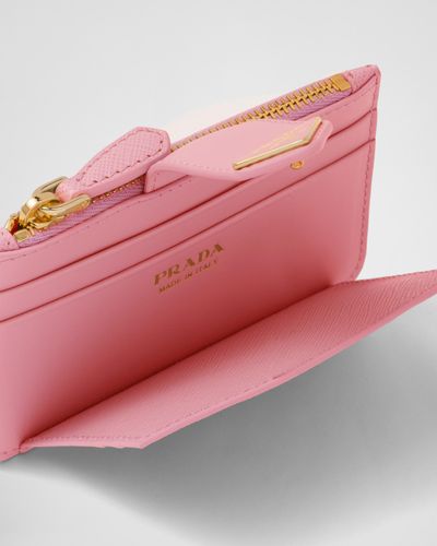 Prada Saffiano Leather Wallet With Shoulder Strap - Pink