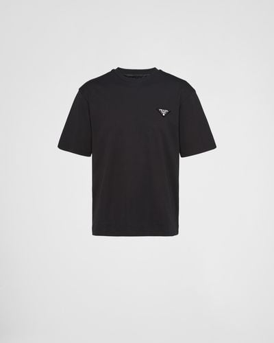 Prada Raised-logo Cotton T-shirt - Black