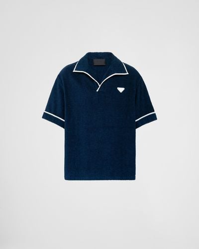 Prada Polo in cotone con logo - Blu