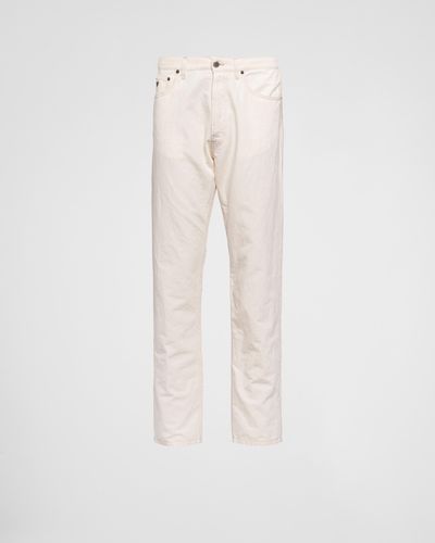 Prada Pantaloni Cinque Tasche In Chambray - Bianco