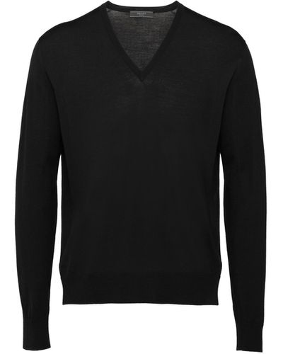 Prada Worsted Wool V-neck Sweater - Noir