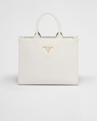 Prada Medium Leather Symbole Bag With Topstitching - White