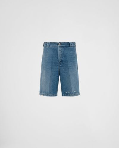 Prada Organic Denim Bermuda Shorts - Blue