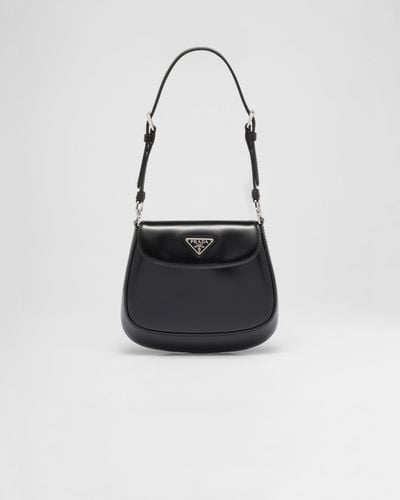 Prada Cleo Brushed Mini Leather Shoulder Bag - Black