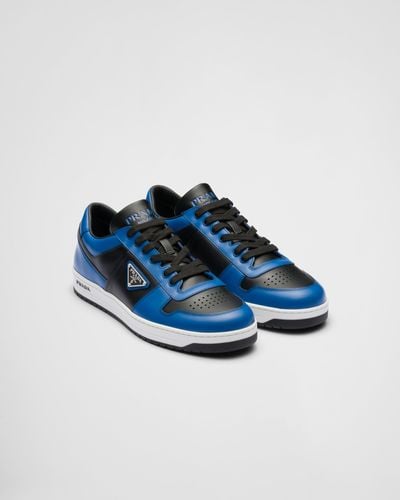 Prada Downtown Brand-plaque Leather Low-top Sneakers - Blue