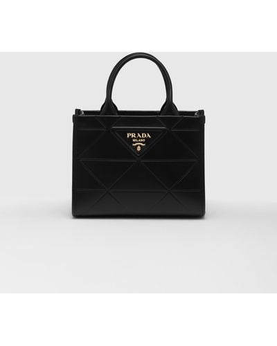 Prada Mini Symbole Leather Bag With Stitching - Black
