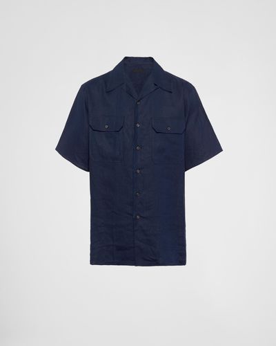 Prada Short-Sleeved Linen Shirt - Blue