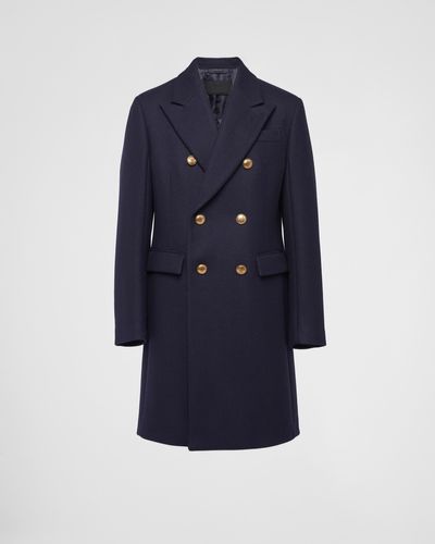 Prada Double-Breasted Wool And Cachemire Coat - Blue