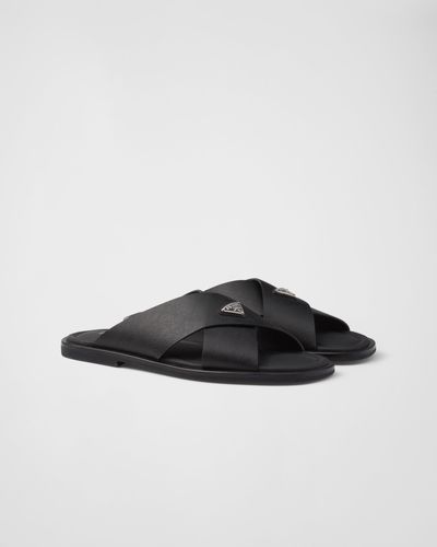 Prada Crisscross Saffiano Leather Sandals - Black