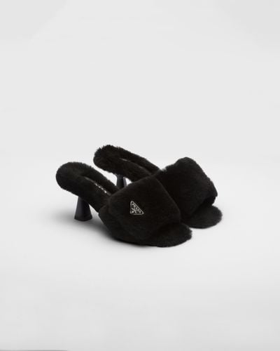 Prada Shearling Sandals - Black