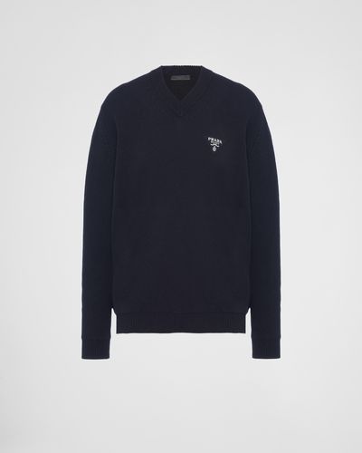 Prada Cashmere V-neck Sweater - Blue