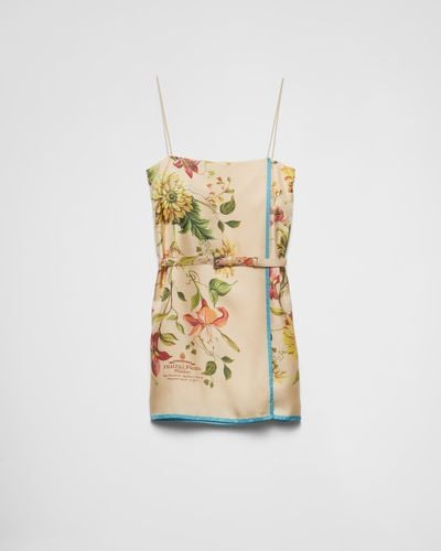 Prada Printed Silk Twill Mini-Dress - Metallic