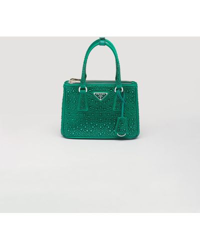 Prada Galleria Satin Mini-Bag With Crystals - Green