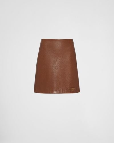 Prada High-waisted Leather Skirt - Brown