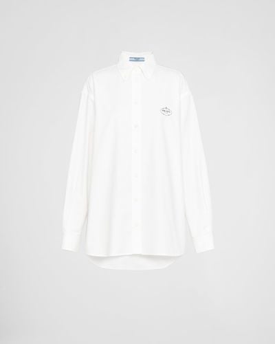 Prada Embroidered Oxford Cotton Shirt - White